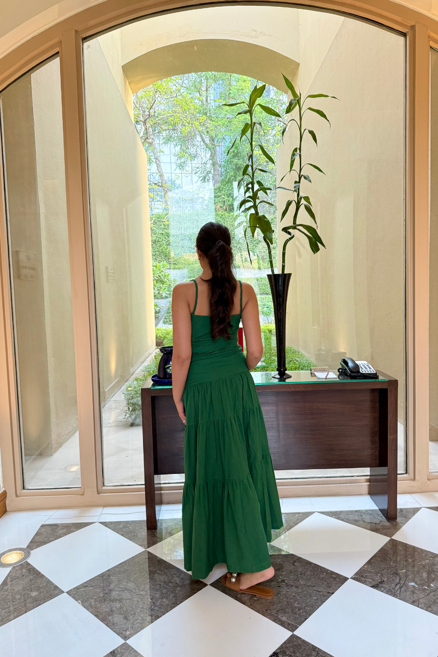 Simran Bedi in Olive Dawn Front Knot Dress
