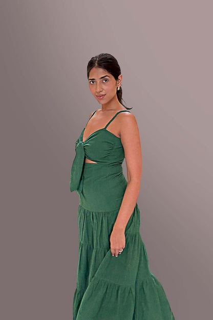 Simran Bedi in Olive Dawn Front Knot Dress